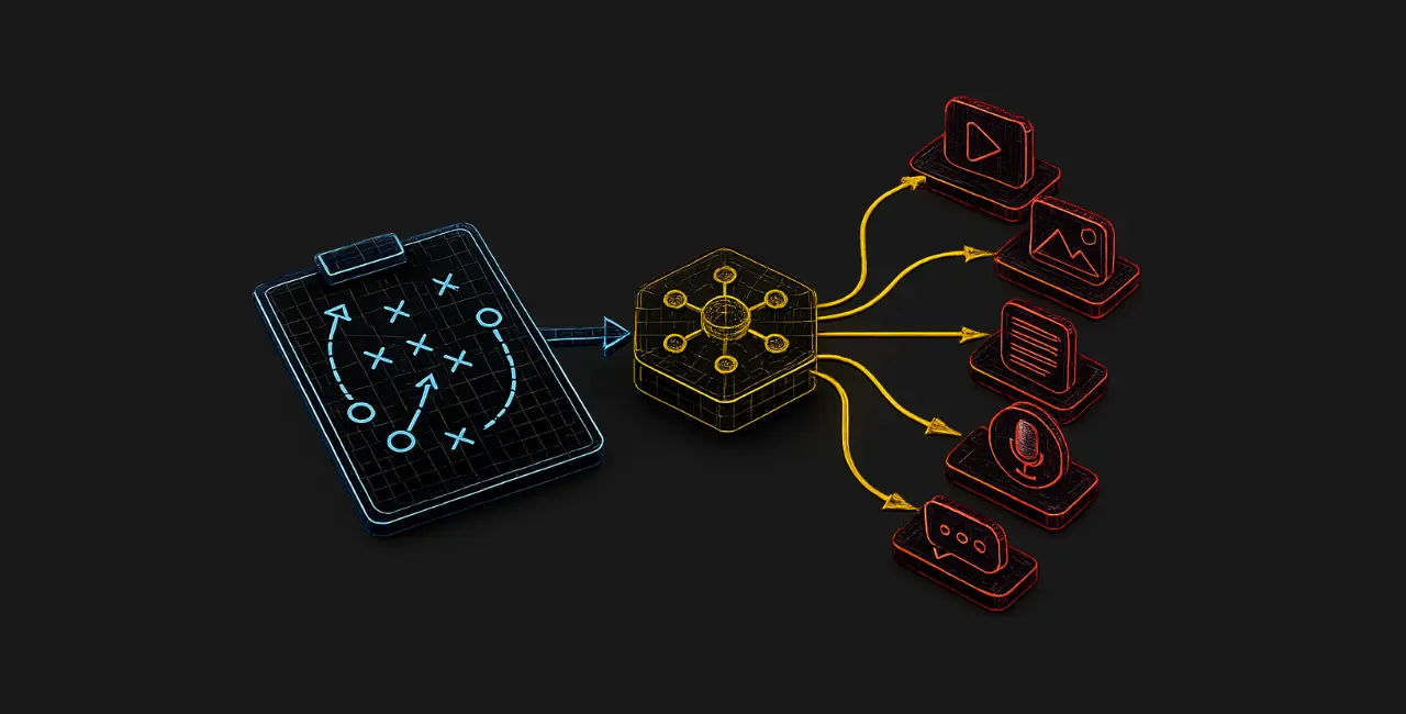 Estrategia de contenidos con IA conectando planeación, sistema editorial y formatos