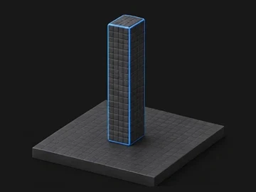 Perfil en forma de I: una sola barra vertical, en volumen isométrico con acento azul